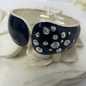 Clamp Bracelet with Black Enamel and Crystals